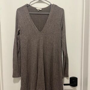 Lush Ribbed Long Sleeve Dress in Taupe